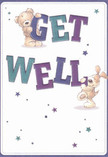 The essence of Stockwell's caring spirit is captured in this radiant get well card-two adorable companions, a teddy bear and a spirited puppy, leap from the ivory-hued background as if inviting you into a moment of shared joy. Each character is entwined with oversized letters, their paws and noses gently nestled against the bold 'Get Well' message painted in gradients of indigo and teal. The card glistens with scattered stars, chromatic splashes of violet and blue that evoke magical wishes drifting through the local air, much like laughter echoing between neighbours along Clapham Road. The fluffy, hand-illustrated fur appears soft and inviting, offering the same kind of tactile comfort as a bundle of freshly delivered blooms from a Stockwell florist. The thoughtfully detailed faces of the bear and pup radiate care and hope, sharing a silent promise of better days ahead. There is an effervescence to the whole composition-a blend of gentle encouragement and playful optimism-that makes it the perfect gesture for sending heartfelt support to someone in recovery within the community. Like a bouquet arranged with love and familiarity, this card delivers more than a message; it provides the intangible healing of kindness and connection that thrives in Stockwell.